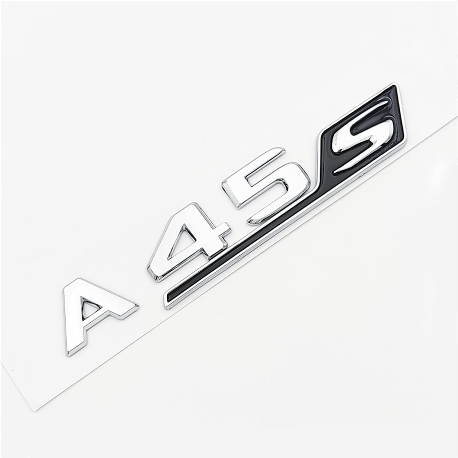 LILLIE 3D ABS Rot Schwarz Chrom Auto Buchstaben Kofferraum Abzeichen Aufkleber A45S Emblem Logo Passend for Mercedes A45S AMG W177 W176 Zubehör (Color : Chrome) von LILLIE