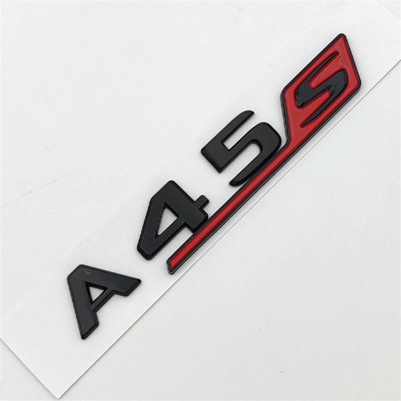 LILLIE 3D ABS Rot Schwarz Chrom Auto Buchstaben Kofferraum Abzeichen Aufkleber A45S Emblem Logo Passend for Mercedes A45S AMG W177 W176 Zubehör (Color : Glossy Black Red) von LILLIE