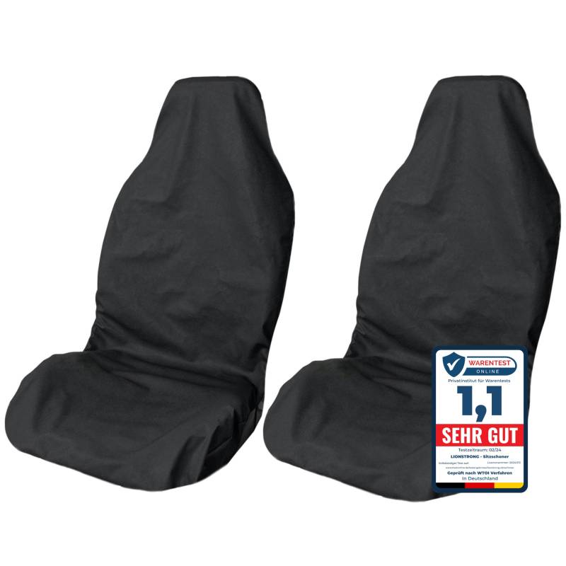 LIONSTRONG® Autositzschoner Vordersitz universell kompatibel [WASSERDICHT] - Autositzbezüge Vordersitze - Sitzschoner Sitzbezüge Auto - Autositz Sitzschutz - Werkstattschoner - Polyester 2 Stück von LIONSTRONG