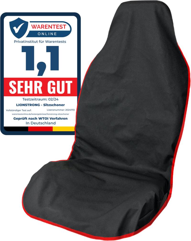 LIONSTRONG® Autositzschoner Vordersitz universell kompatibel [WASSERDICHT] - Autositzbezüge Vordersitze - Sitzschoner Sitzbezüge Auto - Autositz Sitzschutz - Werkstattschoner - Polyester Rot von LIONSTRONG