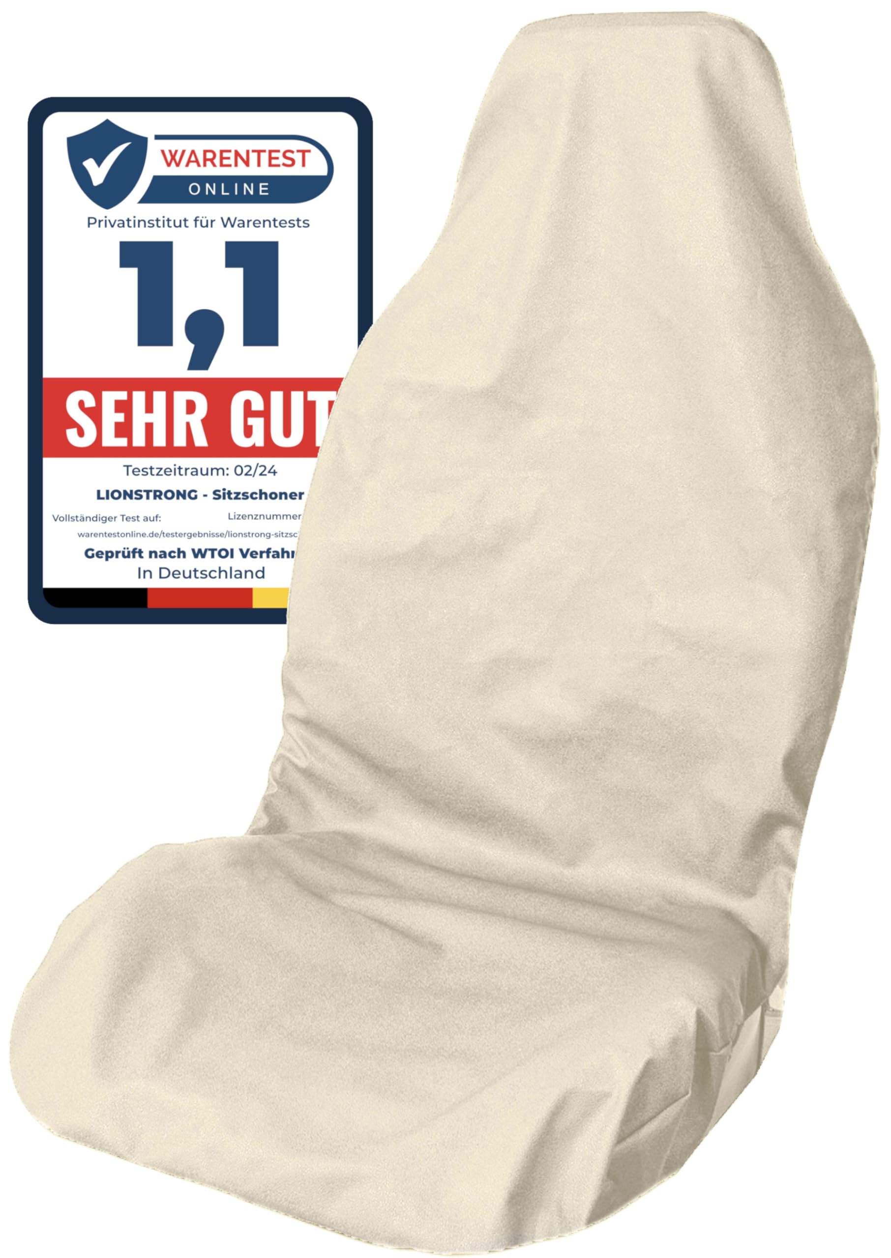 LIONSTRONG® Autositzschoner Vordersitz universell kompatibel [WASSERDICHT] - Autositzbezüge Vordersitze - Sitzschoner Sitzbezüge Auto - Autositz Sitzschutz - Werkstattschoner - Polyester Beige von LIONSTRONG