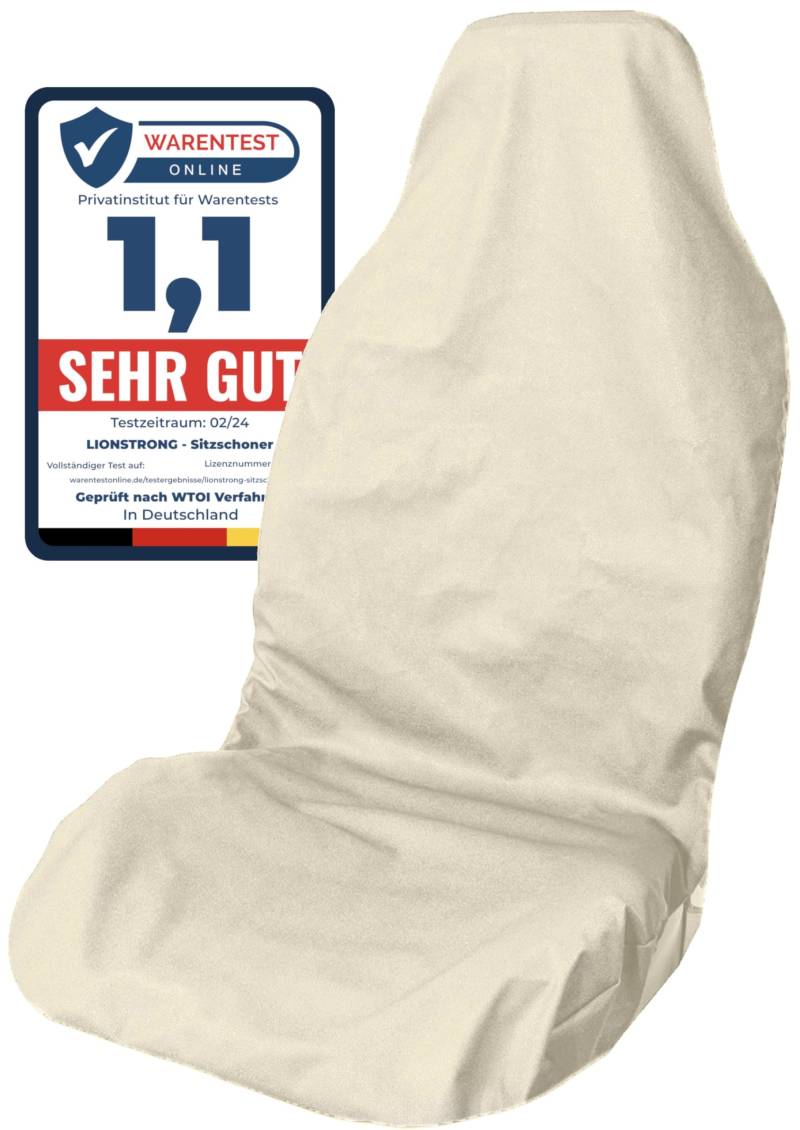 LIONSTRONG® Autositzschoner Vordersitz universell kompatibel [WASSERDICHT] - Autositzbezüge Vordersitze - Sitzschoner Sitzbezüge Auto - Autositz Sitzschutz - Werkstattschoner - Polyester Beige von LIONSTRONG