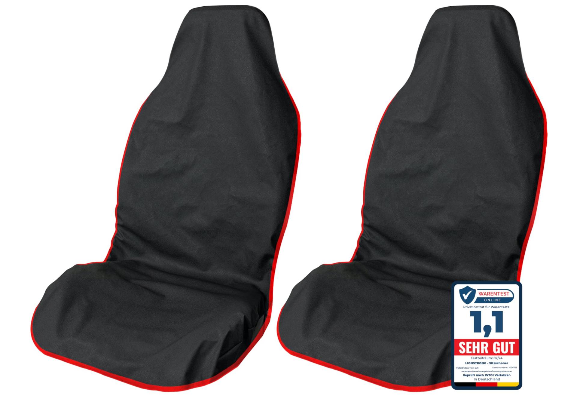 LIONSTRONG® Autositzschoner Vordersitz universell kompatibel [WASSERDICHT] - Autositzbezüge Vordersitze - Sitzschoner Sitzbezüge Auto - Autositz Sitzschutz - Werkstattschoner - Polyester Rot 2 St. von LIONSTRONG