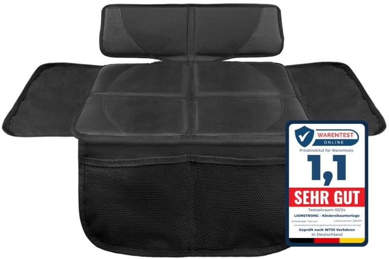 LIONSTRONG® Kindersitzunterlage Autositzschoner [ISOFIX GEEIGNET] - wasserabweisender Polyester Stoff - Sitzschutz Sitzschoner Auto Kindersitz - universell kompatibel (Schwarz, klein) von LIONSTRONG