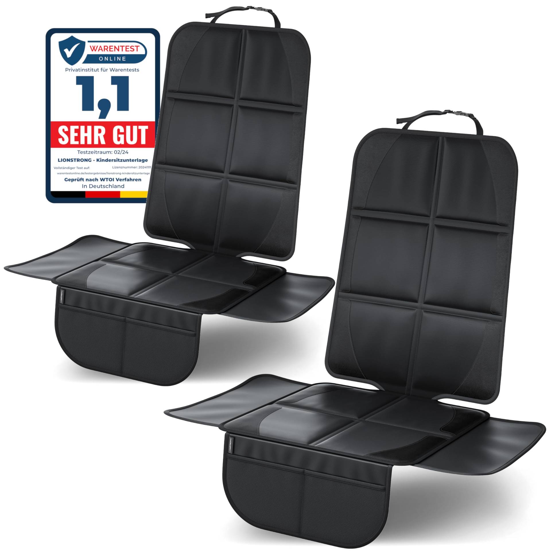 LIONSTRONG Kindersitzunterlage, ISOFIX geeignete Unterlage für Kindersitze, Sitzschoner zum Schutz Ihrer Autositze (2 Stück) von LIONSTRONG