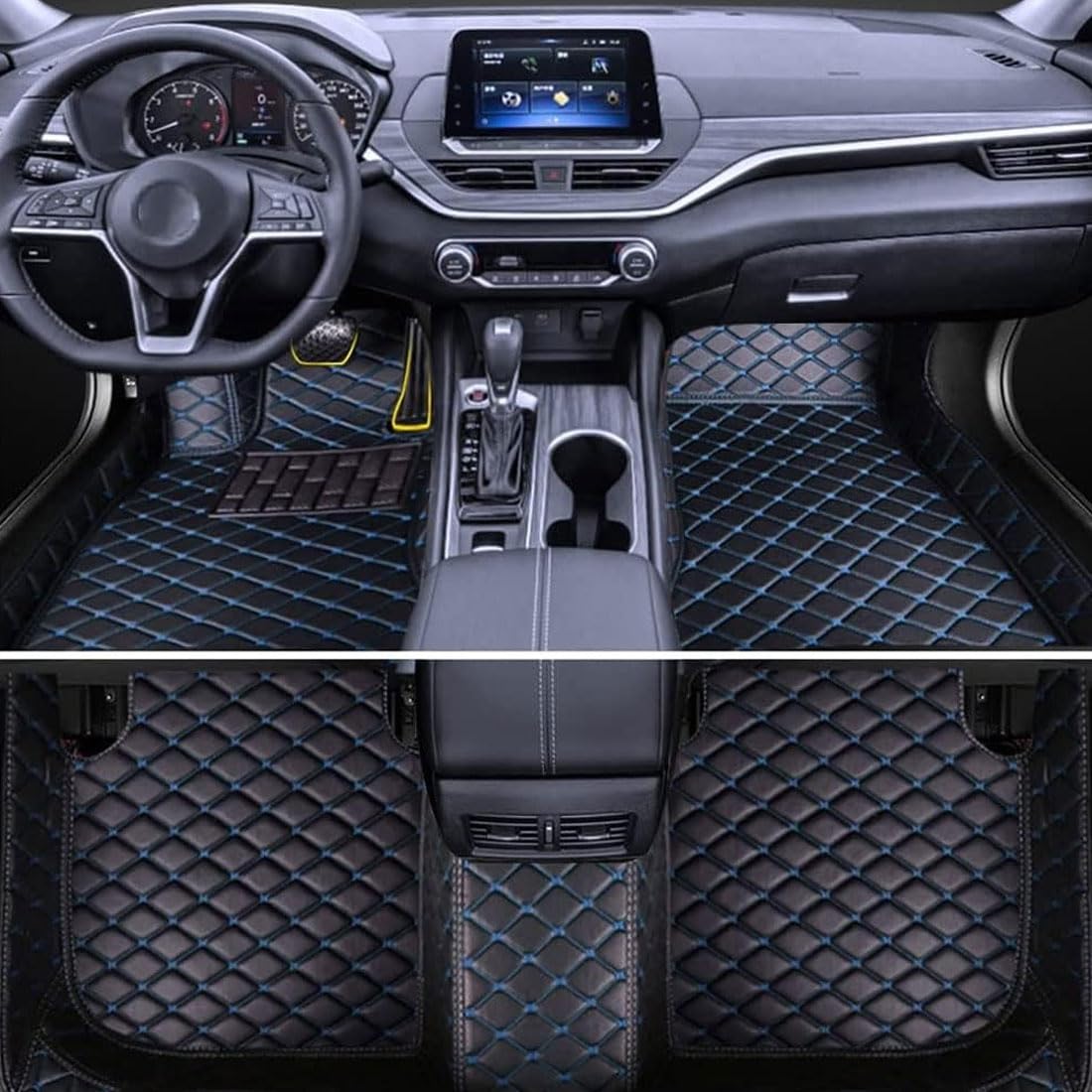 Auto Leder FußMatten FüR Hyundai Tucson NX 4.Generation SUV 2020-2023(LHD), VollstäNdig Umgebenes Auto FußMatten Teppiche rutschfest Innenraum SchüTzen ZubehöR,F/Black-Blue von LIPPSY