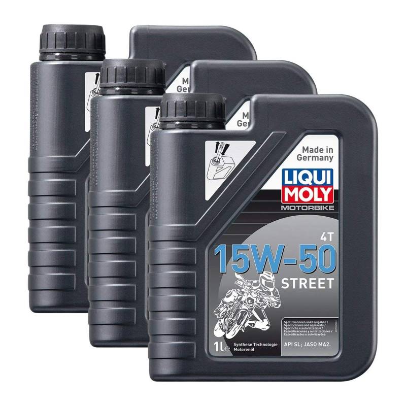 3X LIQUI Moly 2555 Motorbike 4T Street Motorrad Motoröl Engine Oil 15W-50 1L von Liqui Moly