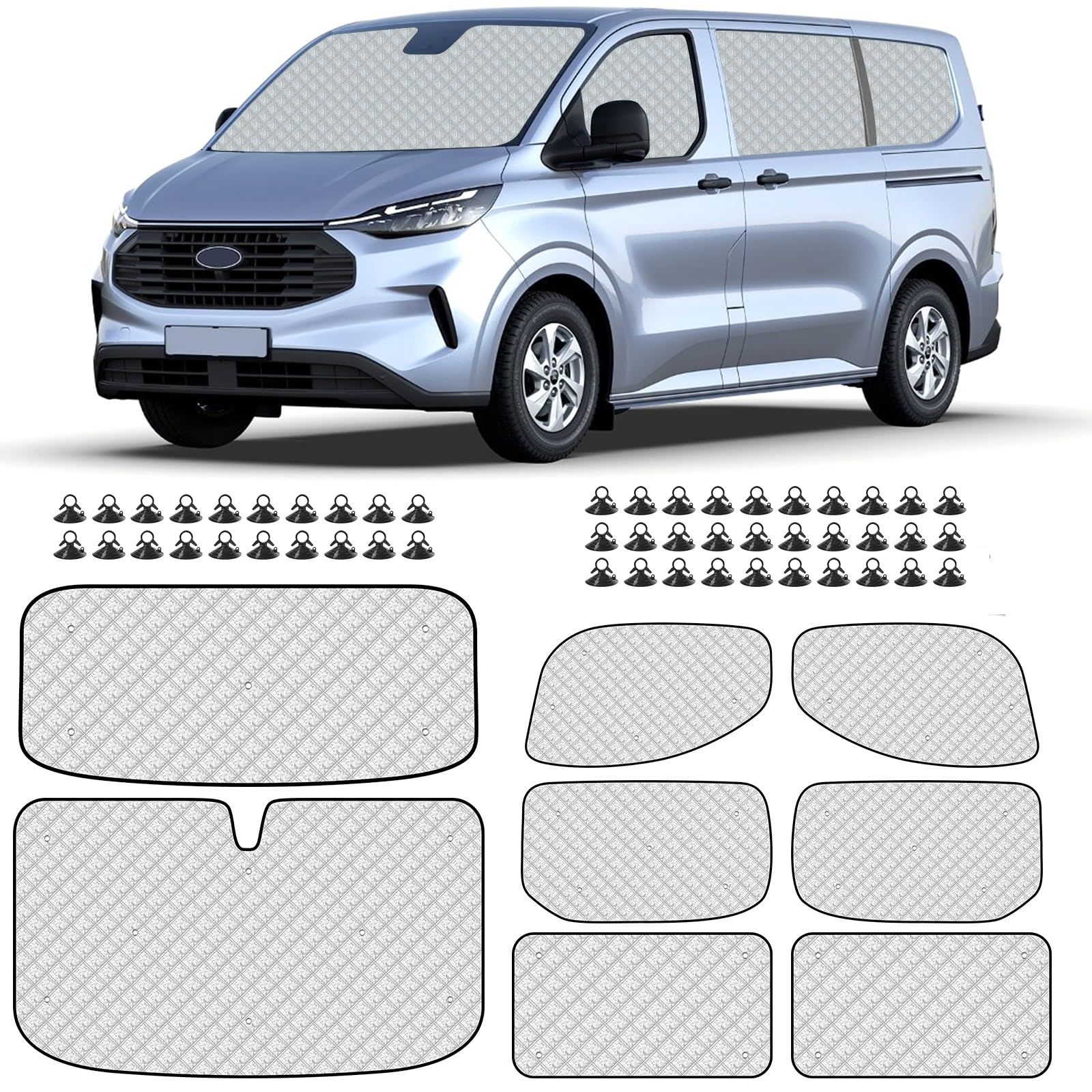 8Stk Wohnmobil Windschutzscheibe Sonnenschutz kompatibel mit Ford Transit Custom SWB 2012-2024, Thermomatte Fahrerhaus passend mit Schwarzem Rücken, Auto Sonnenblende Frontscheibenabdeckung UV-Proof 8Stk Wohnmobil Windschutzscheibe Sonnenschutz kompatibel mit Ford Transit Custom SWB 2012-2024, Thermomatte Fahrerhaus passend mit Schwarzem Rücken, Auto Sonnenblende Frontscheibenabdeckung UV-Proof von LIROPAU
