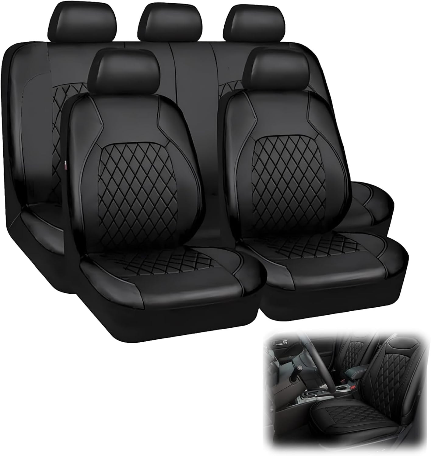 LIROPAU Sitzbezüge Auto Vordersitze 9 Stück, Universal PU Leder Autositzbezüge, Auto-Schonbezüge für die Vordersitze & Rückbank mit Airbag für Autos, SUVs, Limousinen & LKWs, Schwarz LIROPAU Sitzbezüge Auto Vordersitze 9 Stück, Universal PU Leder Autositzbezüge, Auto-Schonbezüge für die Vordersitze & Rückbank mit Airbag für Autos, SUVs, Limousinen & LKWs, Schwarz von LIROPAU