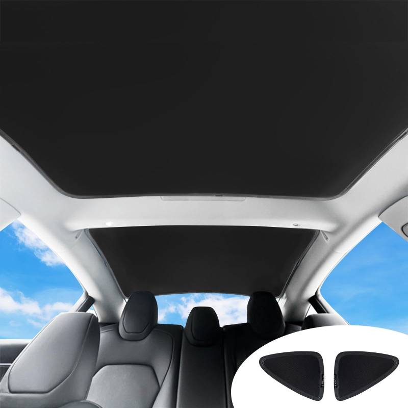 Sonnenblenden für Glasdach kompatibel mit Tesla Model 3 Highland 2023 2024 2025, Auto Schiebedach Glas Schatten faltbar Sonnenschirm Hitze isolieren Sonnenschirm Sonnenschutz (Black) von LIROPAU