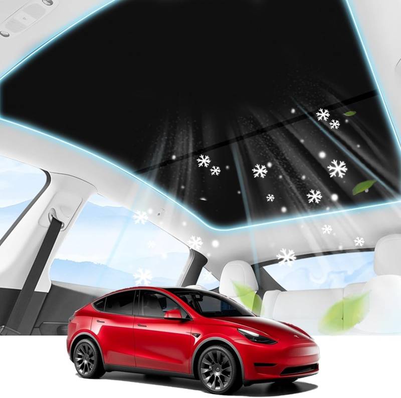 Tesla 2021 2022 2023 Model Y Sonnenblenden für Glasdach, Auto Schiebedach Glas Schatten faltbar Sonnenschirm Hitze isolieren Sonnenschirm Sonnenschutz (Model Y-Black) von LIROPAU