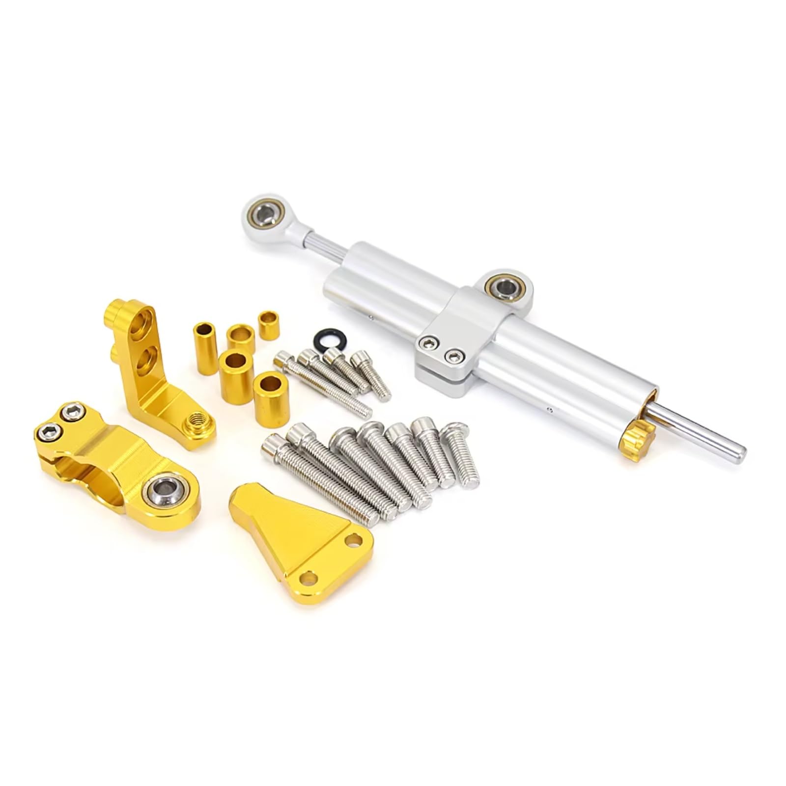 LISROEU Lenkungsstabilisator Kompatibel Mit Aprilia Für RS660 2021 2022 2023 Motorrad Dämpfer Lenkung Stabilisieren Universelle Lineare Stoßdämpferhalterungs Unterstützungsteile(Silver-Yellow) von LISROEU