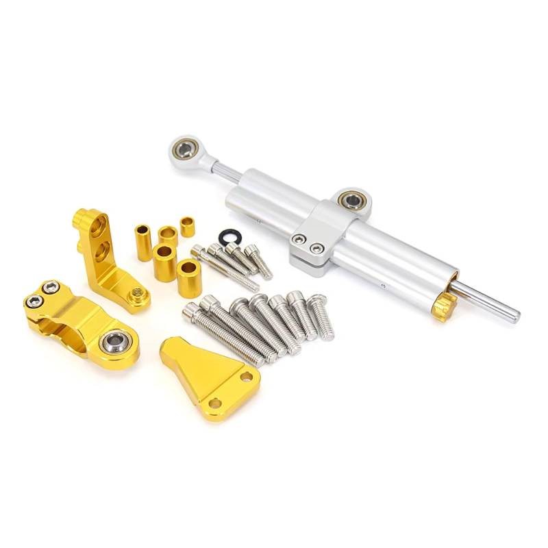 LISROEU Lenkungsstabilisator Kompatibel Mit Aprilia Für RS660 2021 2022 2023 Motorrad Dämpfer Lenkung Stabilisieren Universelle Lineare Stoßdämpferhalterungs Unterstützungsteile(Silver-Yellow) von LISROEU