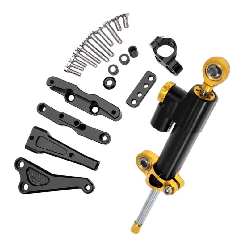 LISROEU Lenkungsstabilisator Kompatibel Mit CB650F 2014-2019 Motorrad Lenkungsdämpfer Stabilisierende Dämpferhalterung Montagesatz Teile Einstellbares Universalzubehör(Black-Yellow) von LISROEU