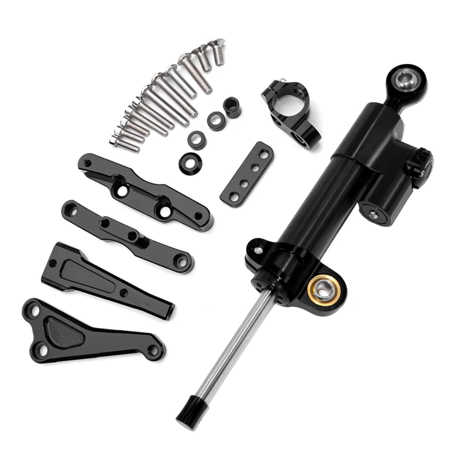 LISROEU Lenkungsstabilisator Kompatibel Mit CB650F Motorrad Lenkungsdämpfer Stabilisatorhalterung Unterstützung Lenkerstabilisator Universelles Zubehör Einstellbar(Black) von LISROEU