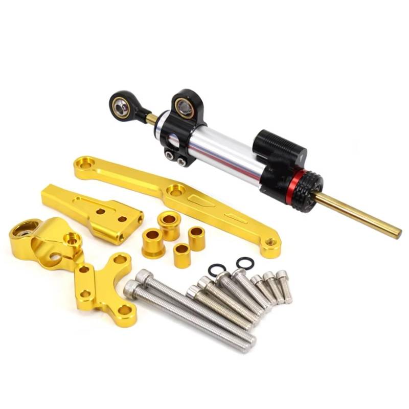 LISROEU Lenkungsstabilisator Kompatibel Mit CB650R 2018 2019 2020 2021 Motorrad Lenkstabilisator Dämpferhalterung, Einstellbares Zubehör(Silver-Yellow) von LISROEU
