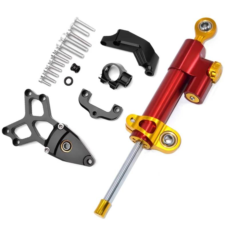 LISROEU Lenkungsstabilisator Kompatibel Mit CBR1000 2008-2014 Motorraddämpfer Lenkstabilisierungshalterung Unterstützung Linearabsorber Universalzubehör(Red-Yellow) von LISROEU
