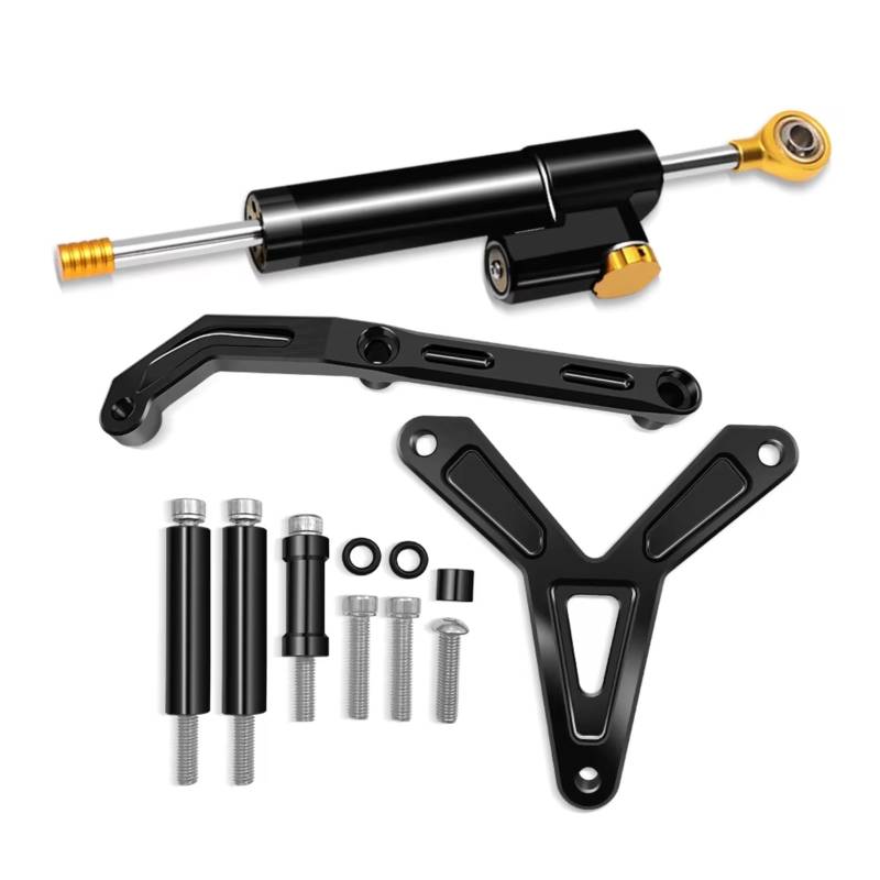 LISROEU Lenkungsstabilisator Kompatibel Mit MT09 2021-2024 Motorrad Stabilisator Lenkungsdämpfer Universeller Lenkerstabilisator Kit Teilezubehör(Black) von LISROEU