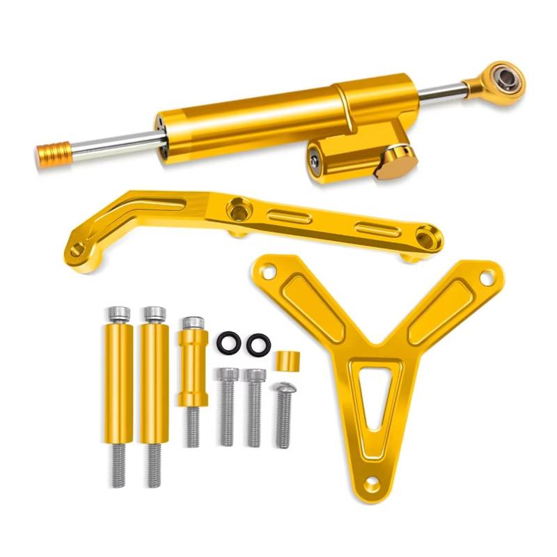 LISROEU Lenkungsstabilisator Kompatibel Mit MT09 2021-2024 Motorrad Stabilisator Lenkungsdämpfer Universeller Lenkerstabilisator Kit Teilezubehör(Yellow) von LISROEU