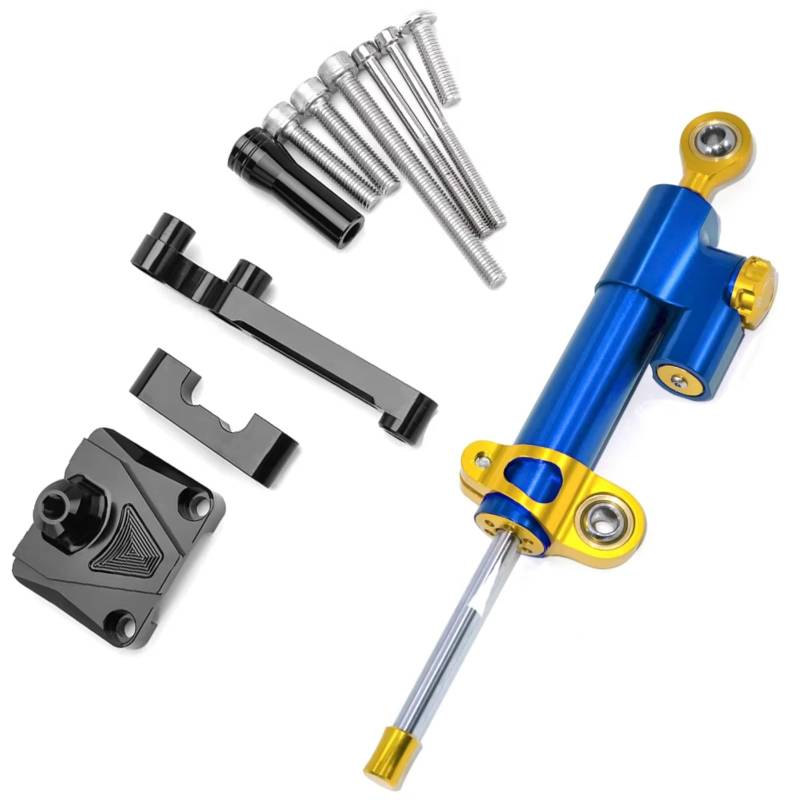 LISROEU Lenkungsstabilisator Kompatibel Mit Ninja 250R Für EX250 2008–2012 Motorrad Dämpfer Lenkung Stabilisieren Montagehalterung Universalzubehör(Blue-Yellow) von LISROEU