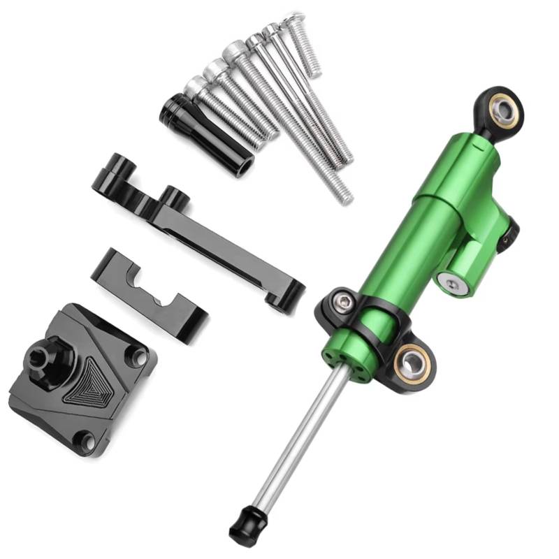LISROEU Lenkungsstabilisator Kompatibel Mit Ninja250R Für EX250 2008–2012 Motorrad Dämpfer Lenkung Stabilisieren Montagehalterung Universalzubehör Einstellbar(Green-Black) von LISROEU