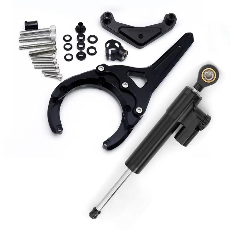 LISROEU Lenkungsstabilisator Kompatibel Mit Suzuki Für GSXS1000/F 2016–2024 Motorrad Stabilisierungsdämpfer Lenkungsdämpfer Halterung Montagesatz Universelles Zubehör(Black) von LISROEU