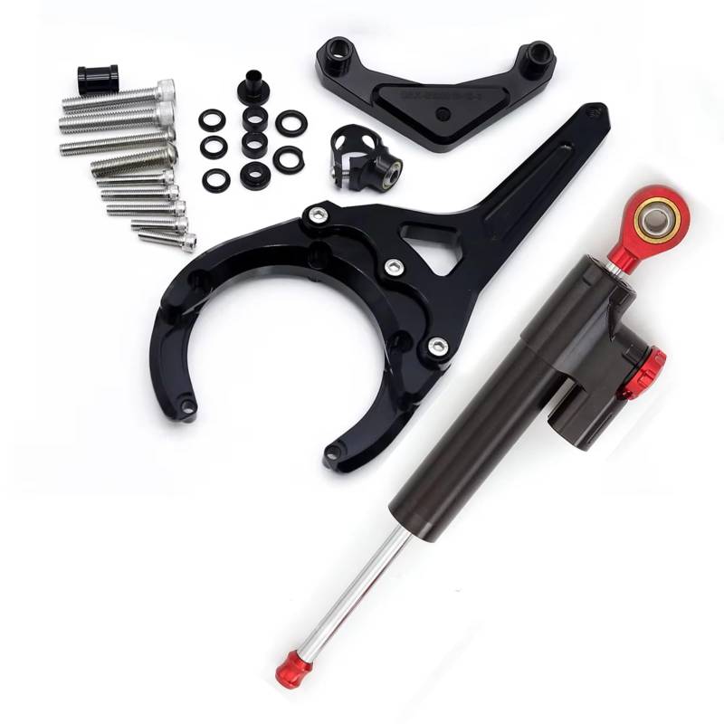 LISROEU Lenkungsstabilisator Kompatibel Mit Suzuki Für GSXS1000/F 2016–2024 Motorrad Stabilisierungsdämpfer Lenkungsdämpfer Halterung Montagesatz Universelles Zubehör(Black-Red) von LISROEU