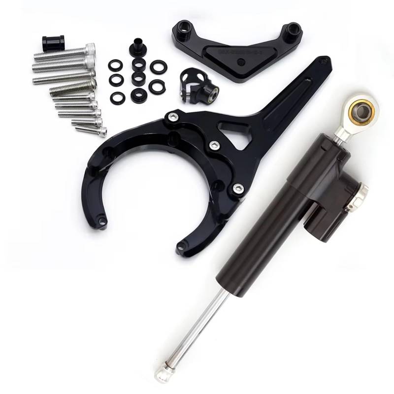 LISROEU Lenkungsstabilisator Kompatibel Mit Suzuki Für GSXS1000/F 2016–2024 Motorrad Stabilisierungsdämpfer Lenkungsdämpfer Halterung Montagesatz Universelles Zubehör(Black-Silver) von LISROEU