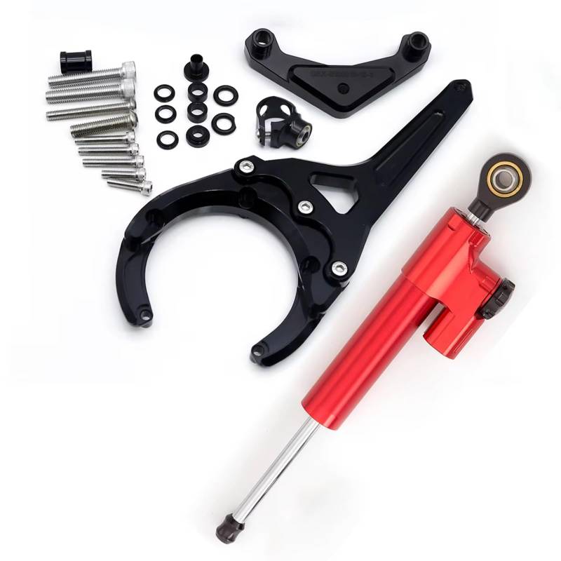 LISROEU Lenkungsstabilisator Kompatibel Mit Suzuki Für GSXS1000/F 2016–2024 Motorrad Stabilisierungsdämpfer Lenkungsdämpfer Halterung Montagesatz Universelles Zubehör(Red) von LISROEU