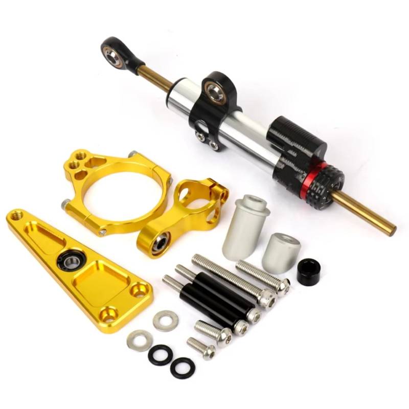 LISROEU Lenkungsstabilisator Kompatibel Mit XADV 750 2017 - Für NSS750 2021 - Unterstützung Der Motorrad Lenkungsdämpfer Stabilisatorhalterung Universalzubehör Einstellbar(Silver-Yellow) von LISROEU