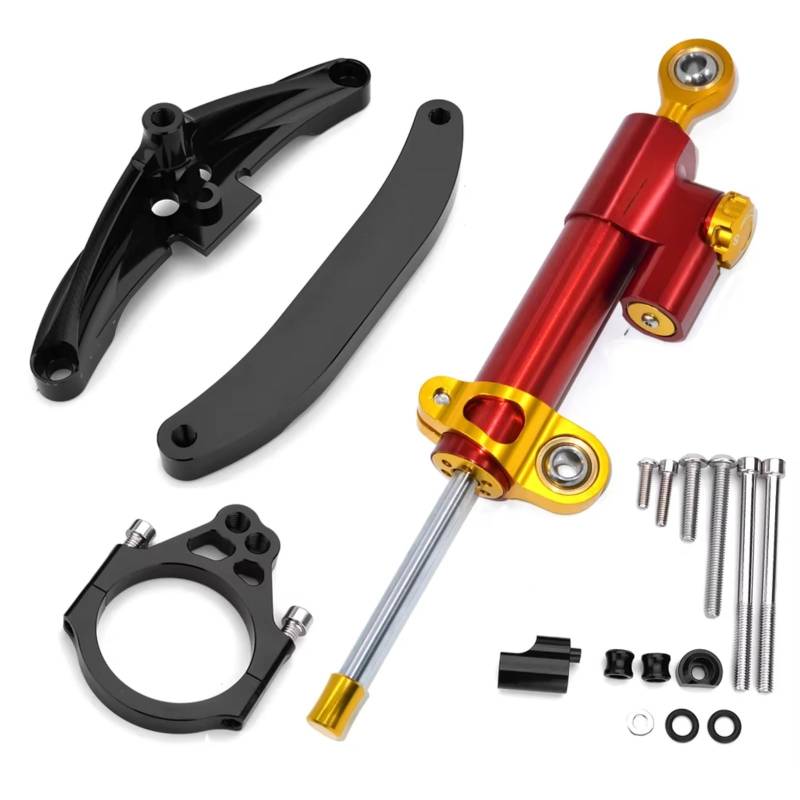 LISROEU Lenkungsstabilisator Kompatibel Mit Yamaha Für FZ1 2006–2015 Motorrad Dämpfer Lenkung Stabilisieren Lenkerstabilisator Montagehalter Universelles Zubehör(Red-Yellow) von LISROEU