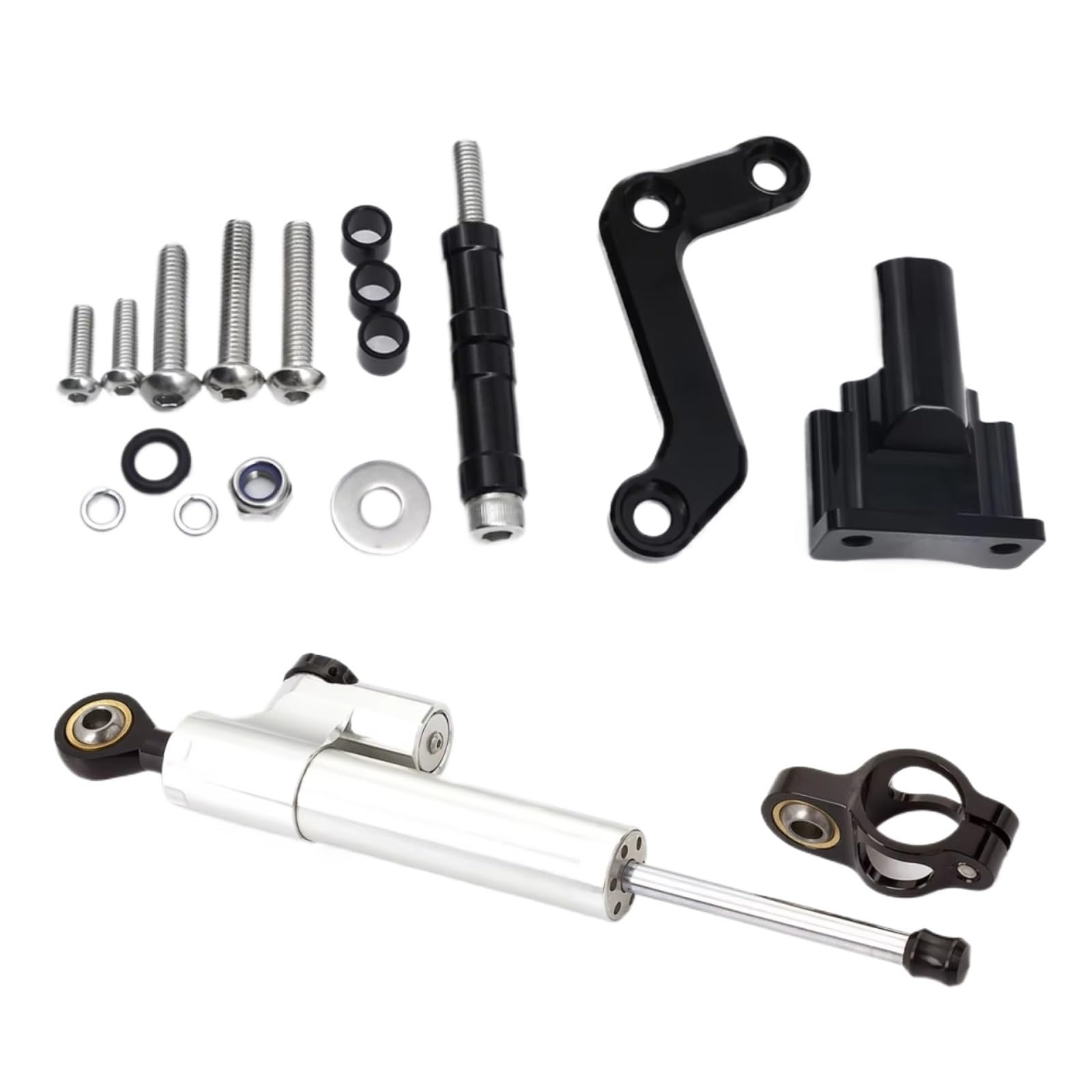 LISROEU Lenkungsstabilisator Kompatibel Mit Yamaha Für MT-03 2020–2023 Motorrad Lenkungsdämpfer Stabilisator Linearer Stoßdämpfer Montagesatz Universell(Silver) von LISROEU