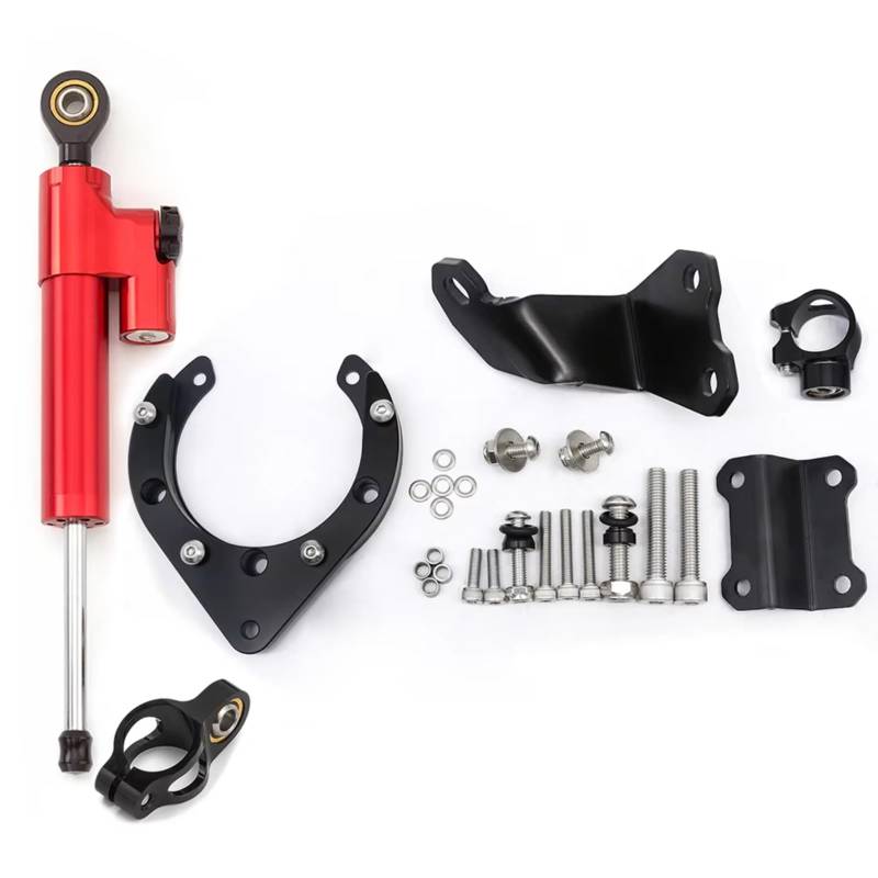 LISROEU Lenkungsstabilisator Kompatibel Mit Yamaha Für MT07 Für FZ07 2020–2023 Motorrad Lenkungsdämpfer Stabilisieren Lenkerstabilisatorhalterungs Kit(Red) von LISROEU