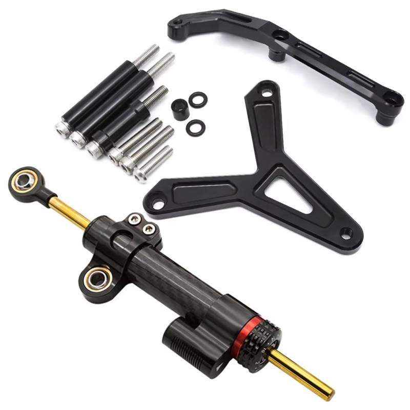 LISROEU Lenkungsstabilisator Kompatibel Mit Yamaha Für Tracer 900GT 2021 2022 2023 Motorrad Lenkungsdämpfer Stabilisatorhalterung Montagesatz Verstellbar Universell(Black) von LISROEU