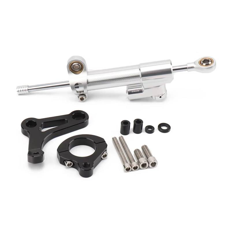 LISROEU Lenkungsstabilisator Kompatibel Mit Yamaha Für X-MAX300 2017–2023 2022 2021 Motorrad Lenkungsdämpfer Stabilisator Halterungssatz Universelles Zubehör(Silver) von LISROEU