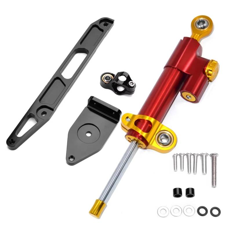 LISROEU Lenkungsstabilisator Kompatibel Mit Yamaha Für XJR1300 2002–2016 Motorrad Dämpfer Lenkung Stabilisieren Montagehalter Verstellbar Universelles Zubehör(Red-Yellow) von LISROEU