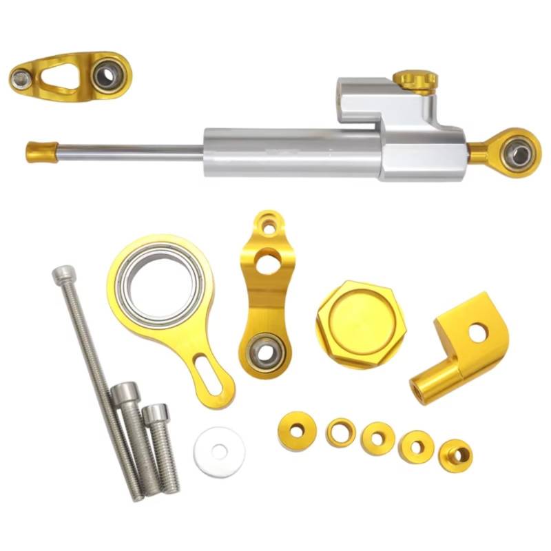 LISROEU Lenkungsstabilisator Kompatibel Mit Yamaha Für YZFR1 2002–2017 Für YZFR6 2006–2020 Motorrad Lenkungsdämpfer Stabilisator Lenker Stabilisatorhalterung Universell(Silver-Yellow) von LISROEU