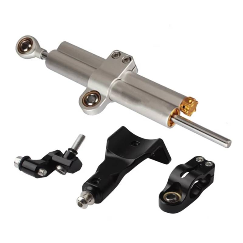 LISROEU Lenkungsstabilisator Kompatibel Mit Yamaha Für YZFR3 2019 2020 2021 2022 2023 Motorrad Lenkungsdämpfer Stabilisator Universal Linear Stoßdämpfer Kit Teile(Silver) von LISROEU