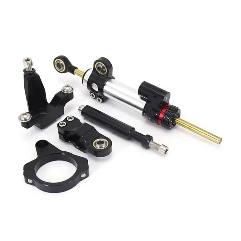 LISROEU Lenkungsstabilisator Kompatibel Mit Yamaha Für YZFR7 2021 2022 2023 Motorrad Lenkungsdämpfer Stabilisator Universal Linear Stoßdämpfer Einstellbare Teile(Silve-Black) von LISROEU