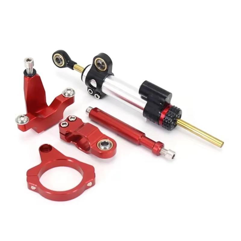 LISROEU Lenkungsstabilisator Kompatibel Mit Yamaha Für YZFR7 2021 2022 2023 Motorrad Lenkungsdämpfer Stabilisator Universal Linear Stoßdämpfer Einstellbare Teile(Silve-Red) von LISROEU
