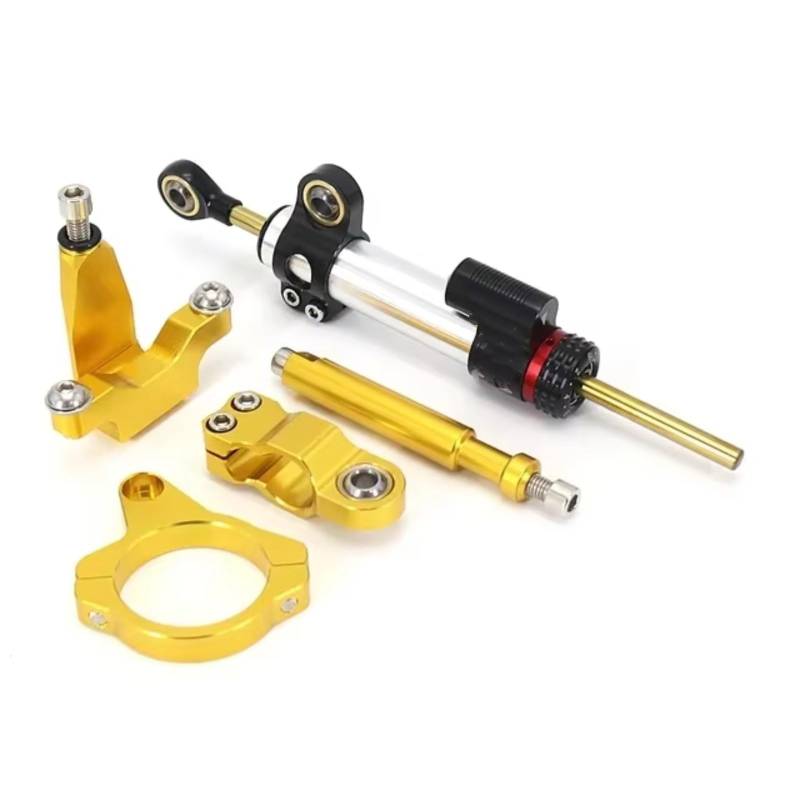 LISROEU Lenkungsstabilisator Kompatibel Mit Yamaha Für YZFR7 2021 2022 2023 Motorrad Lenkungsdämpfer Stabilisator Universal Linear Stoßdämpfer Einstellbare Teile(Silve-Yellow) von LISROEU