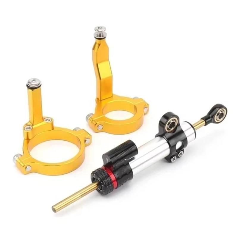 LISROEU Lenkungsstabilisator Kompatibel Mit ZX4RR Für ZX4R 2023- Motorrad Lenkungsdämpfer Stabilisator Lenkerstabilisator Einstellbares Universalzubehör(Silver-Yellow) von LISROEU