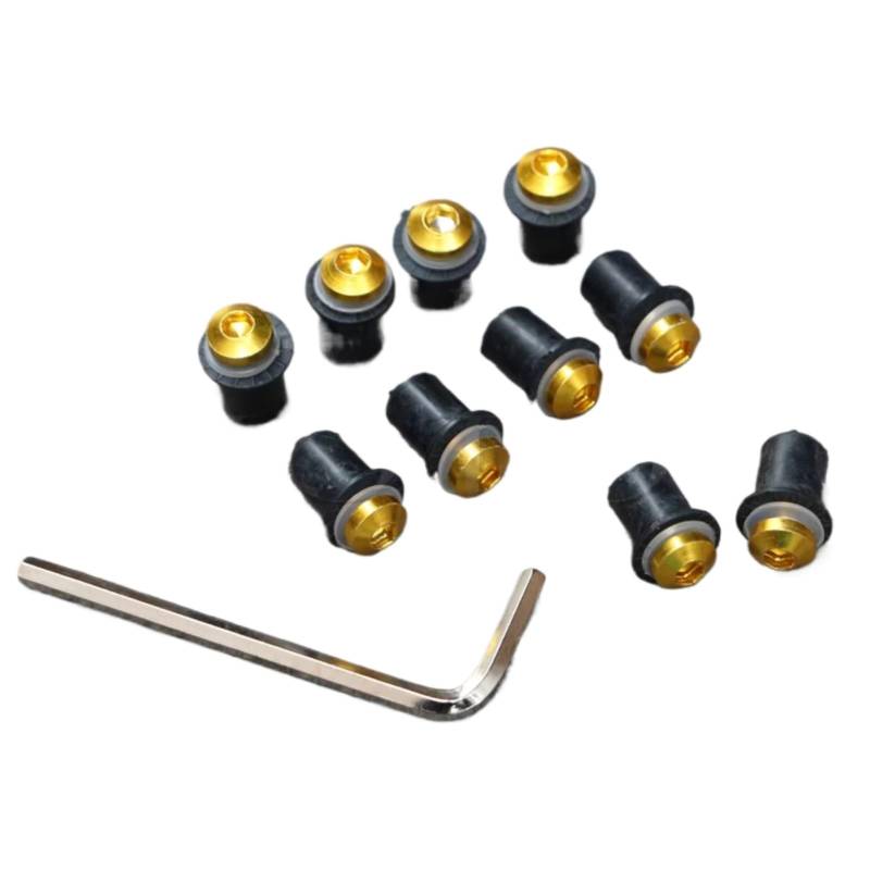 LISROEU Motorrad Schrauben Für CBR600 CBR929 CBR1000 VFR800 NC750 NC700 10 Stücke Für M5 Motorrad Aluminium Verkleidung Windschutzscheibe Bildschirm Mutter Bolzen Schraube Kit Set(Yellow) von LISROEU