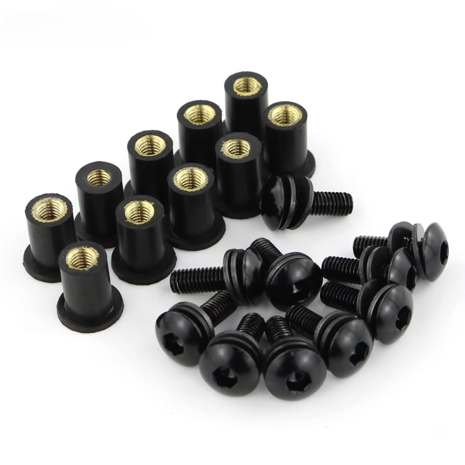 LISROEU Motorrad Schrauben Universal 10 Stücke Motorrad Für M5 15mm Metric Gummi Gut Muttern Windschutzscheibe Verkleidung Gugel Eloxiertem Aluminium Moto Schrauben Schrauben(Black) von LISROEU