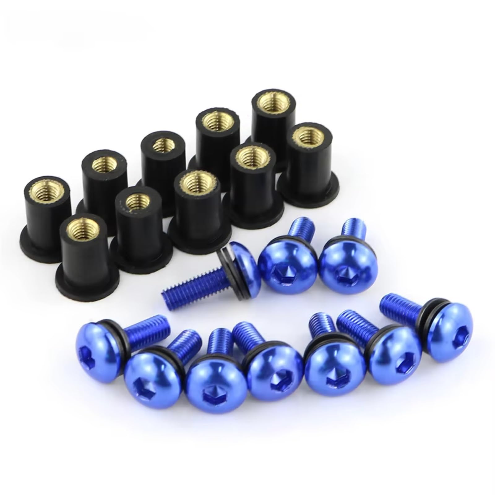 LISROEU Motorrad Schrauben Universal 10 Stücke Motorrad Für M5 15mm Metric Gummi Gut Muttern Windschutzscheibe Verkleidung Gugel Eloxiertem Aluminium Moto Schrauben Schrauben(Blue) von LISROEU