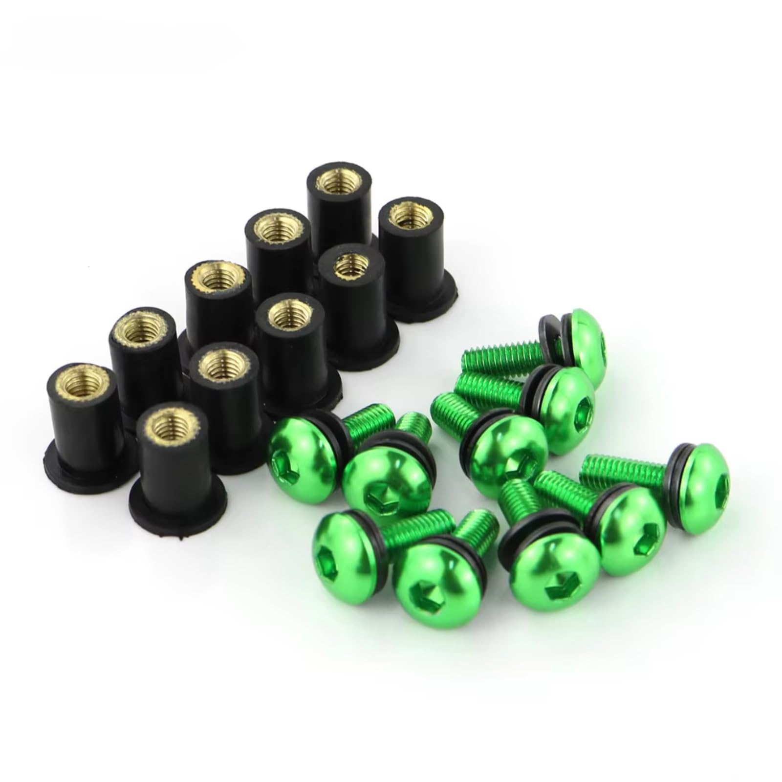 LISROEU Motorrad Schrauben Universal 10 Stücke Motorrad Für M5 15mm Metric Gummi Gut Muttern Windschutzscheibe Verkleidung Gugel Eloxiertem Aluminium Moto Schrauben Schrauben(Green) von LISROEU