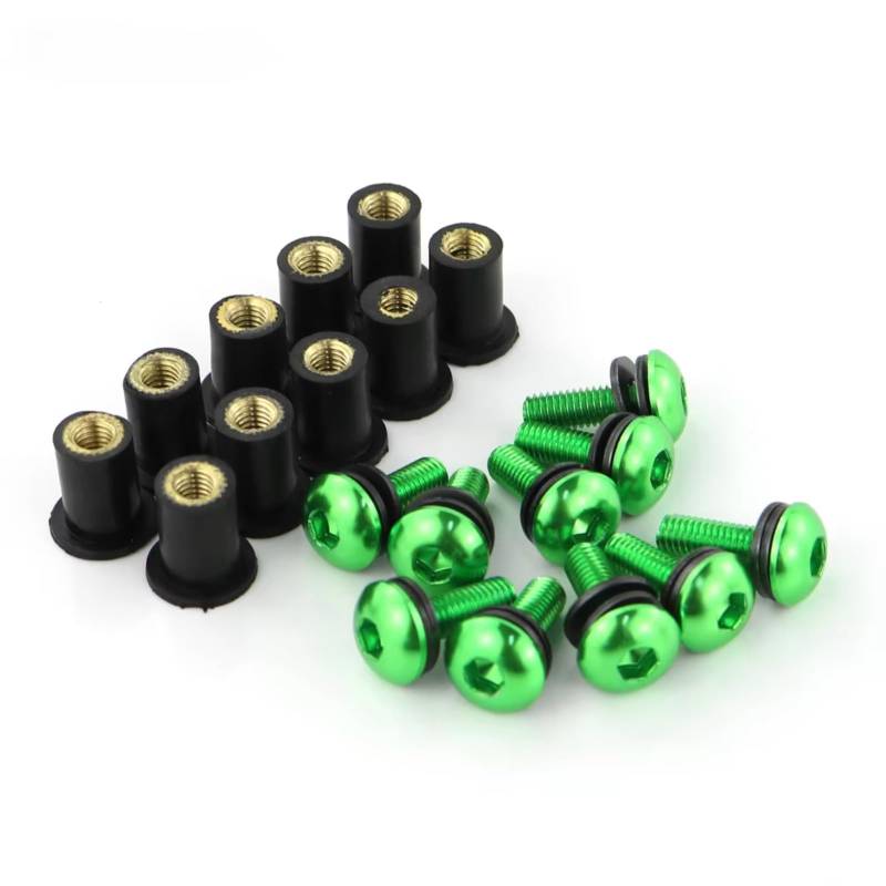 LISROEU Motorrad Schrauben Universal 10 Stücke Motorrad Für M5 15mm Metric Gummi Gut Muttern Windschutzscheibe Verkleidung Gugel Eloxiertem Aluminium Moto Schrauben Schrauben(Green) von LISROEU