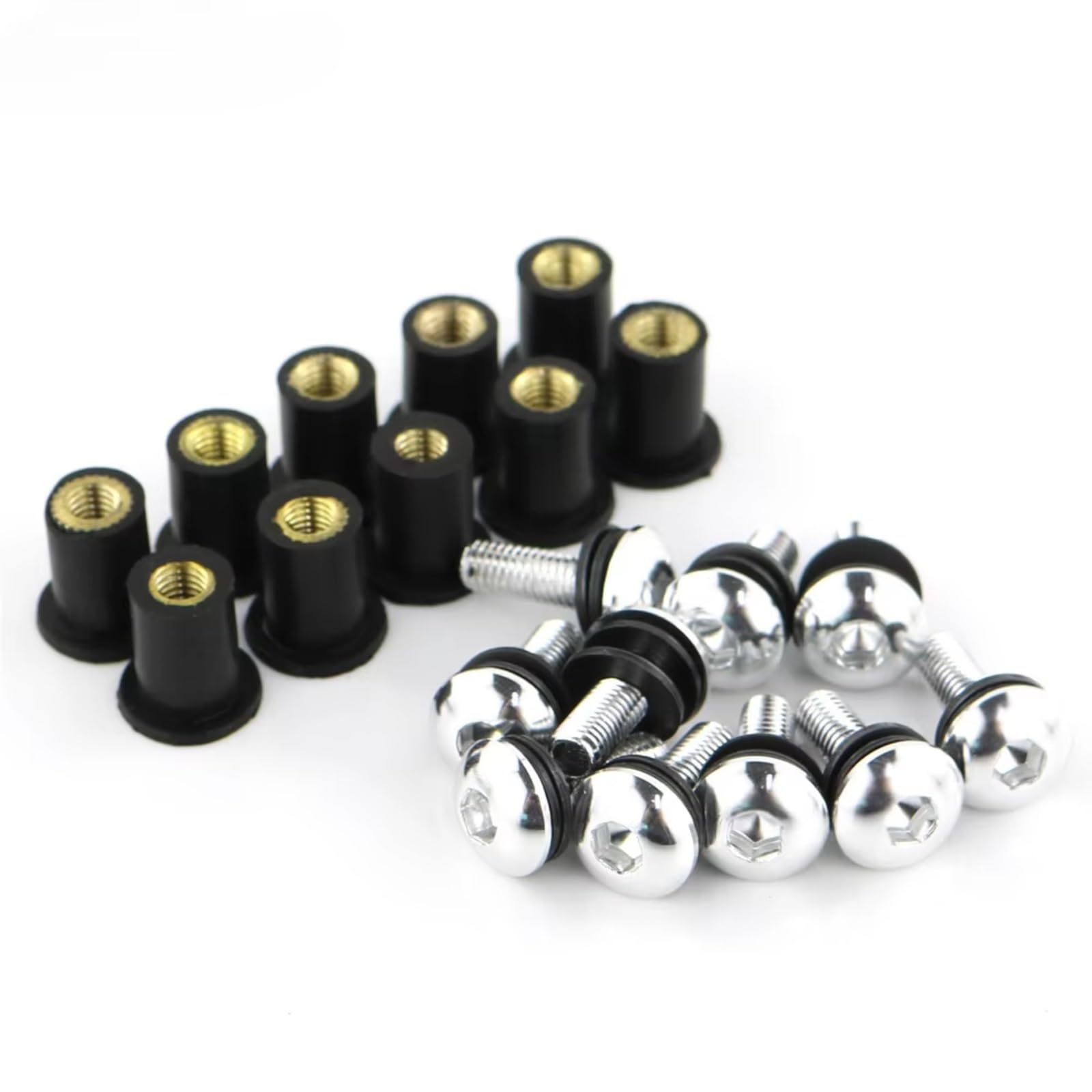 LISROEU Motorrad Schrauben Universal 10 Stücke Motorrad Für M5 15mm Metric Gummi Gut Muttern Windschutzscheibe Verkleidung Gugel Eloxiertem Aluminium Moto Schrauben Schrauben(Silver) von LISROEU
