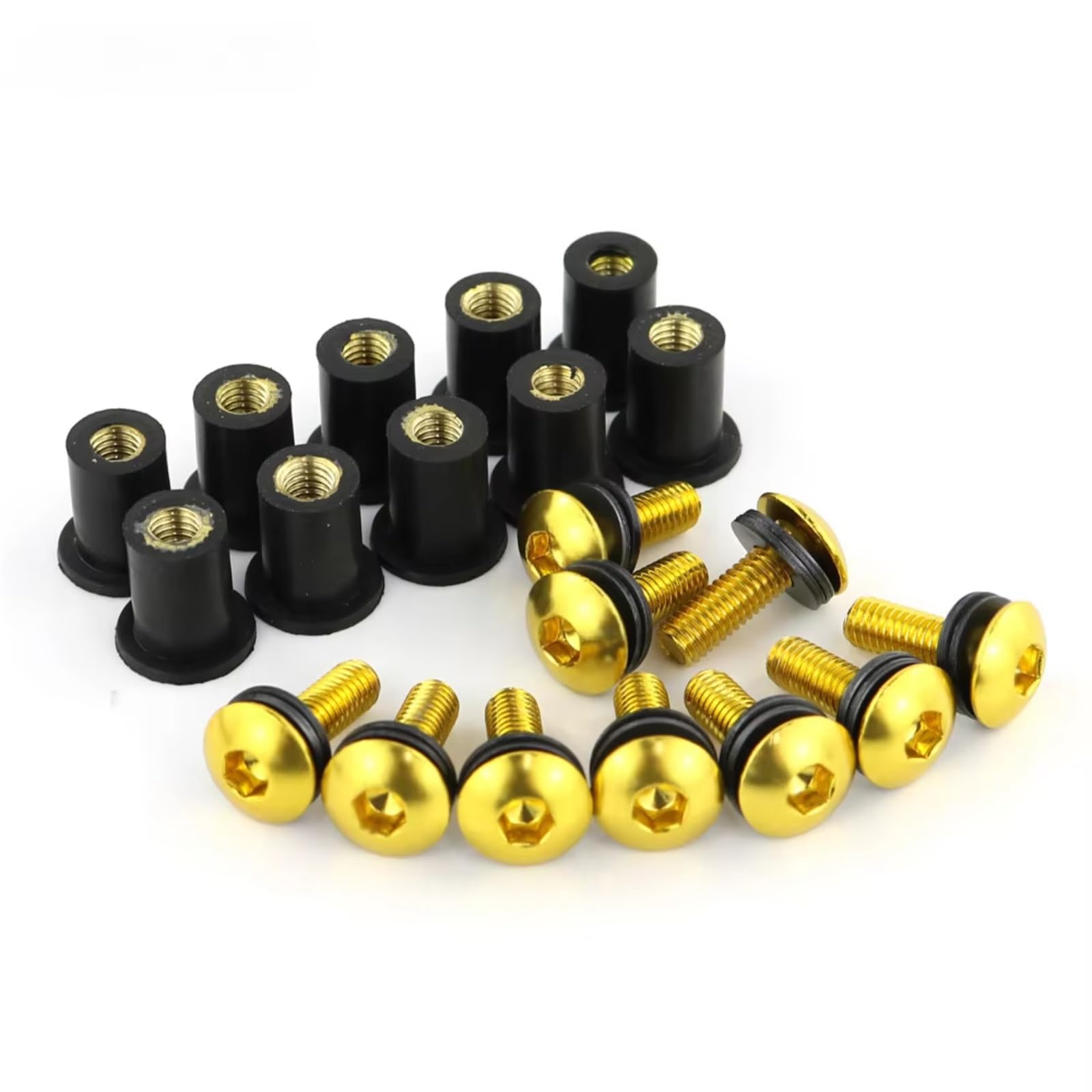 LISROEU Motorrad Schrauben Universal 10 Stücke Motorrad Für M5 15mm Metric Gummi Gut Muttern Windschutzscheibe Verkleidung Gugel Eloxiertem Aluminium Moto Schrauben Schrauben(Yellow) von LISROEU