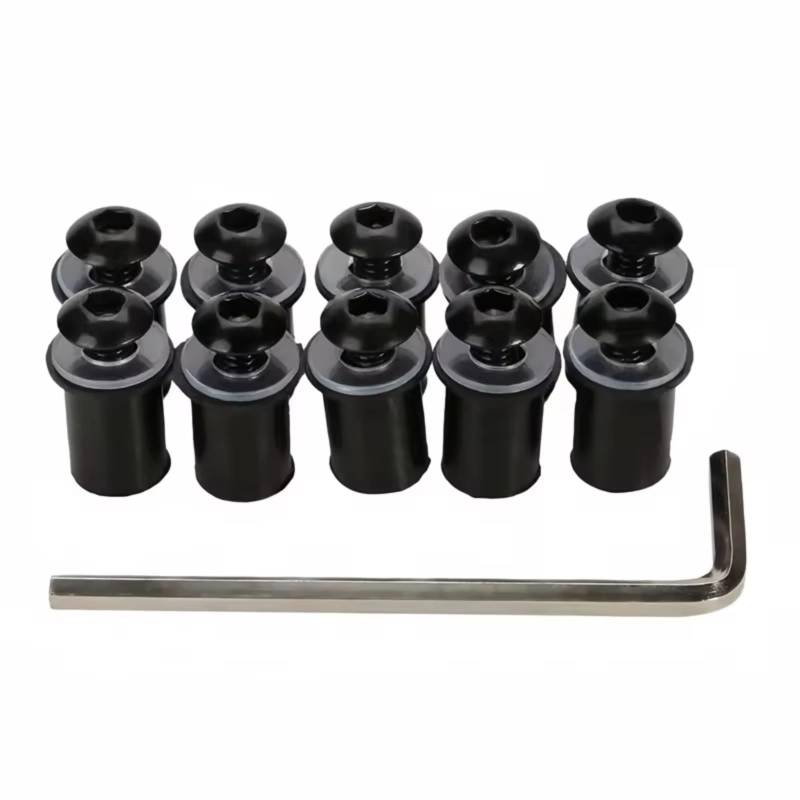 LISROEU Motorrad Schrauben Universal 10 Stücke Motorrad Für M5 16mm Metric Gummi Gut Muttern Windschutzscheibe Verkleidung Gugel Eloxiert Windschutzscheibe Mutter Für Bolzen Schraube Kit(Black) von LISROEU